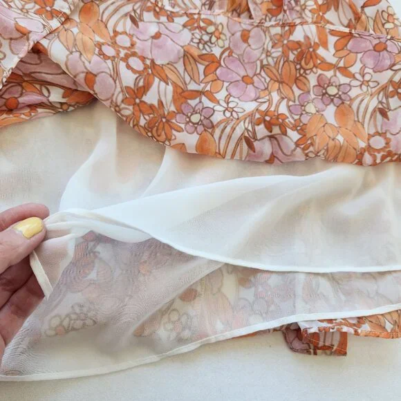 Ryegrass Floral Long-Sleeve Ruffled Dress Lightweight Flowy Cottagecore Coquette - Picture 7 of 13